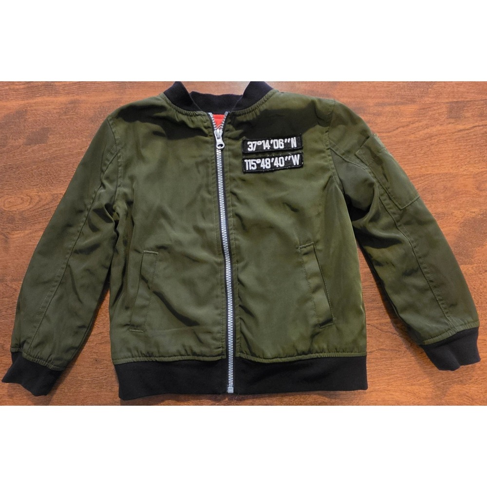 Wonder Nation Kids Mossy Green Bomber Jacket Coordinate‎ Patches Size XS 4-5